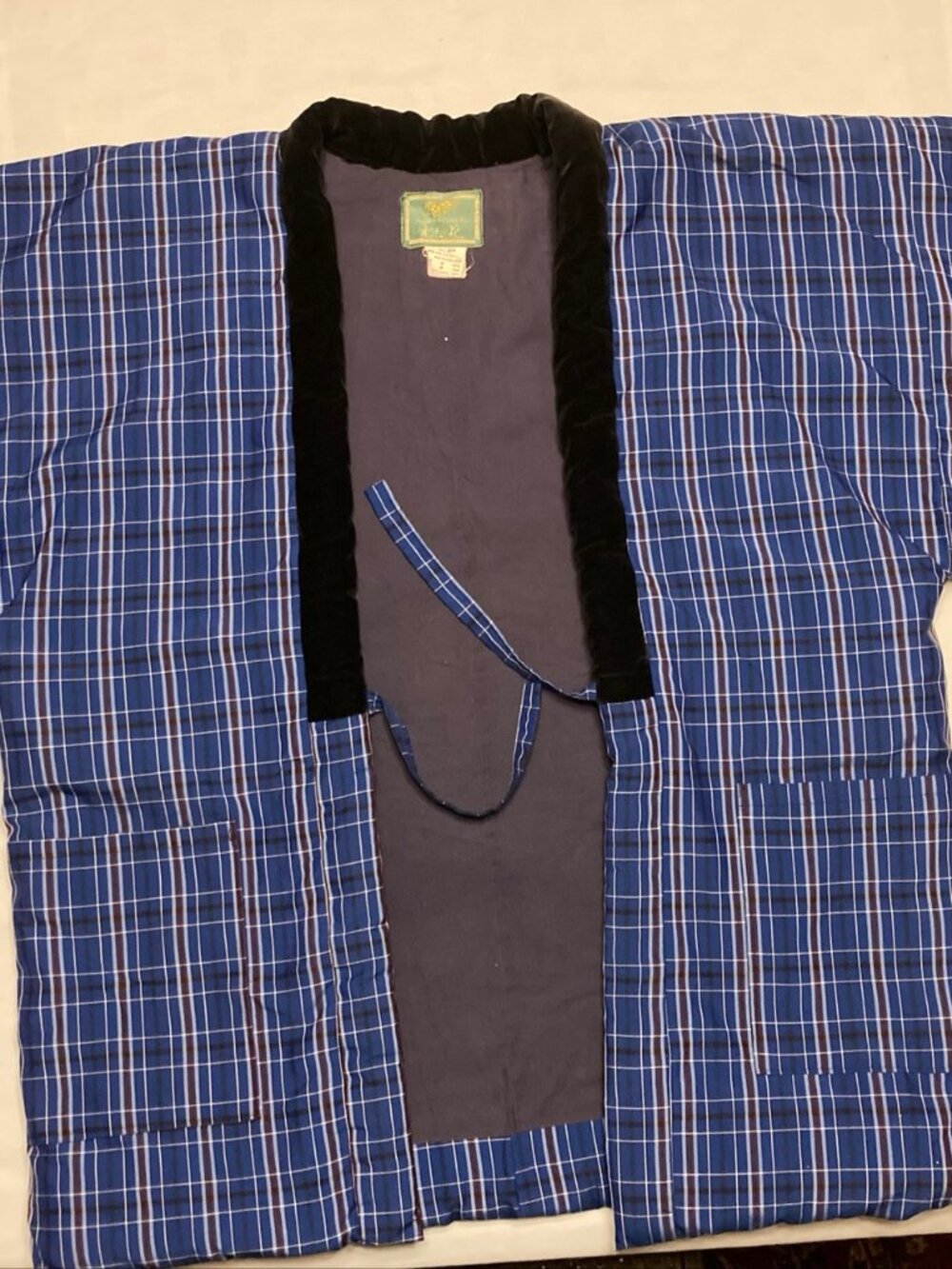 Vintage Japanese Hanten Padded Jacket Indigo Plaid Japan